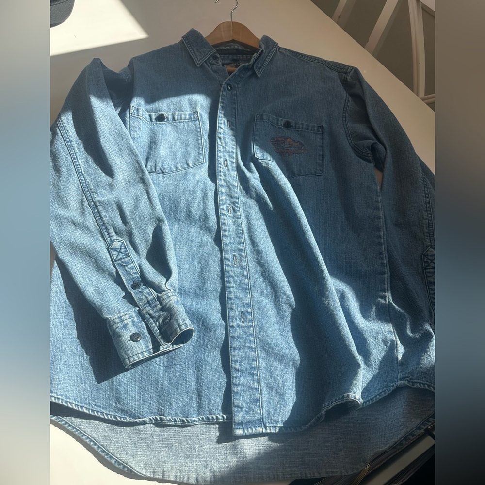 VINTAGE HARLEY DAVIDSON ORIGINAL JEAN JACKET/SHIRT Size L long sleeve